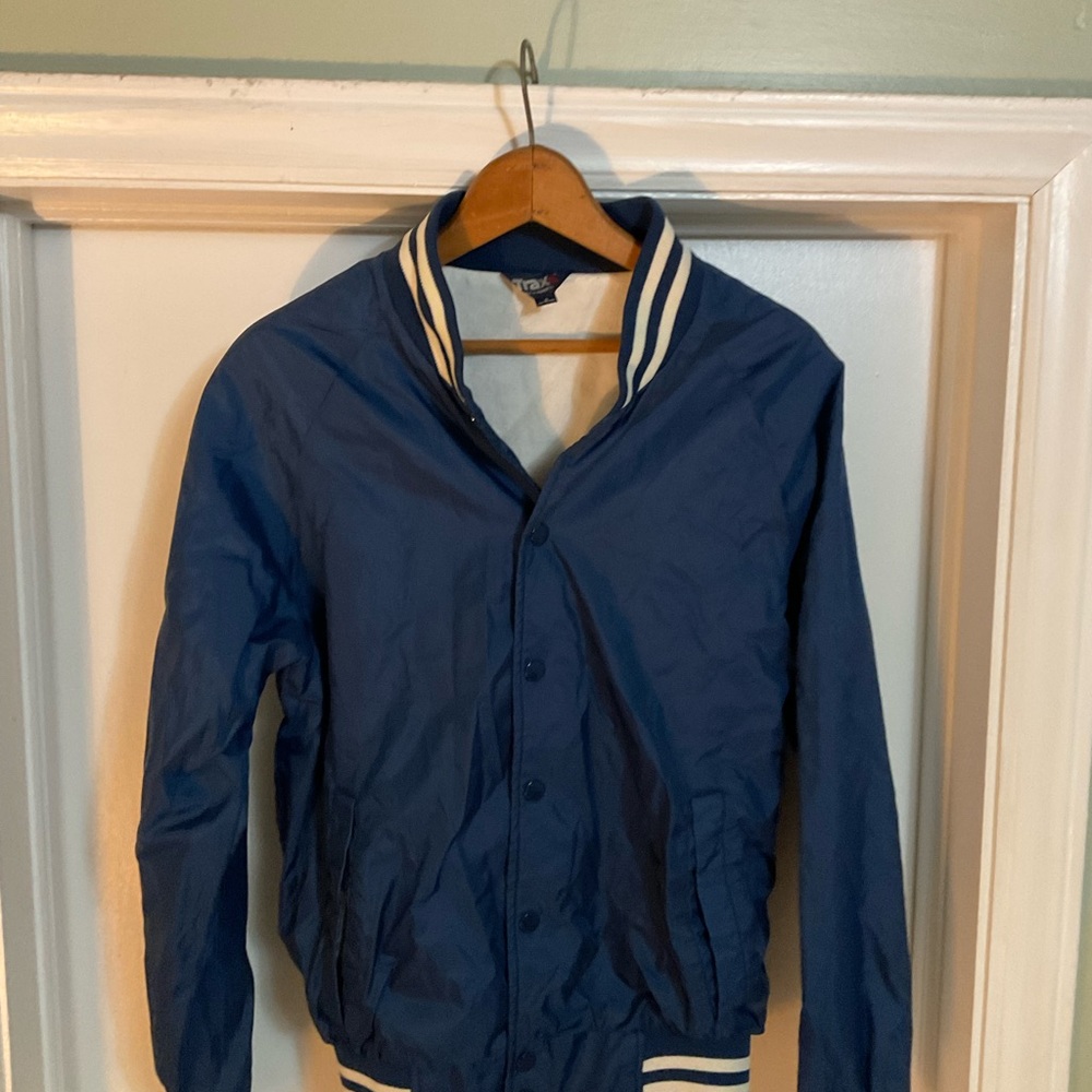 Vintage 90s Trax Blue Bomber Jacket with Hood and Zipper Closure